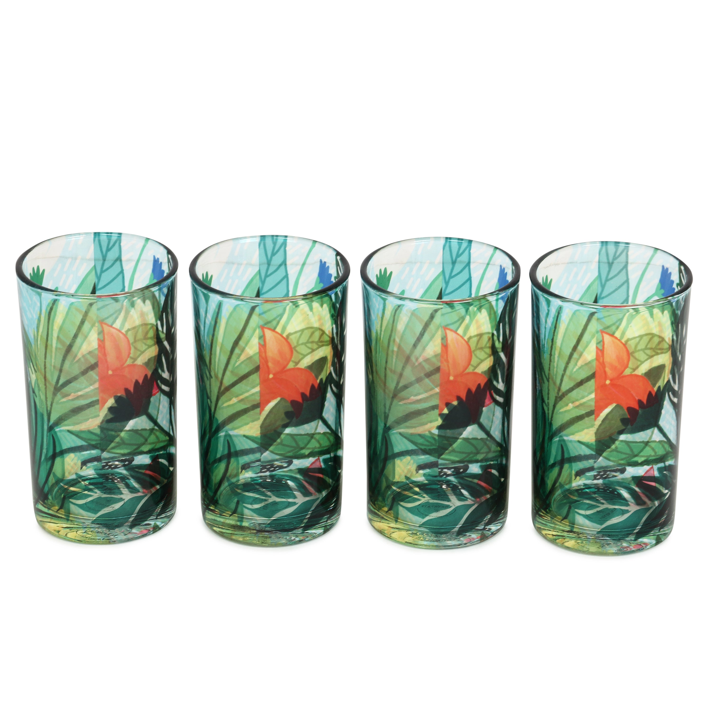 Glass Tumblers (Set of 4) - Floral Fantasy