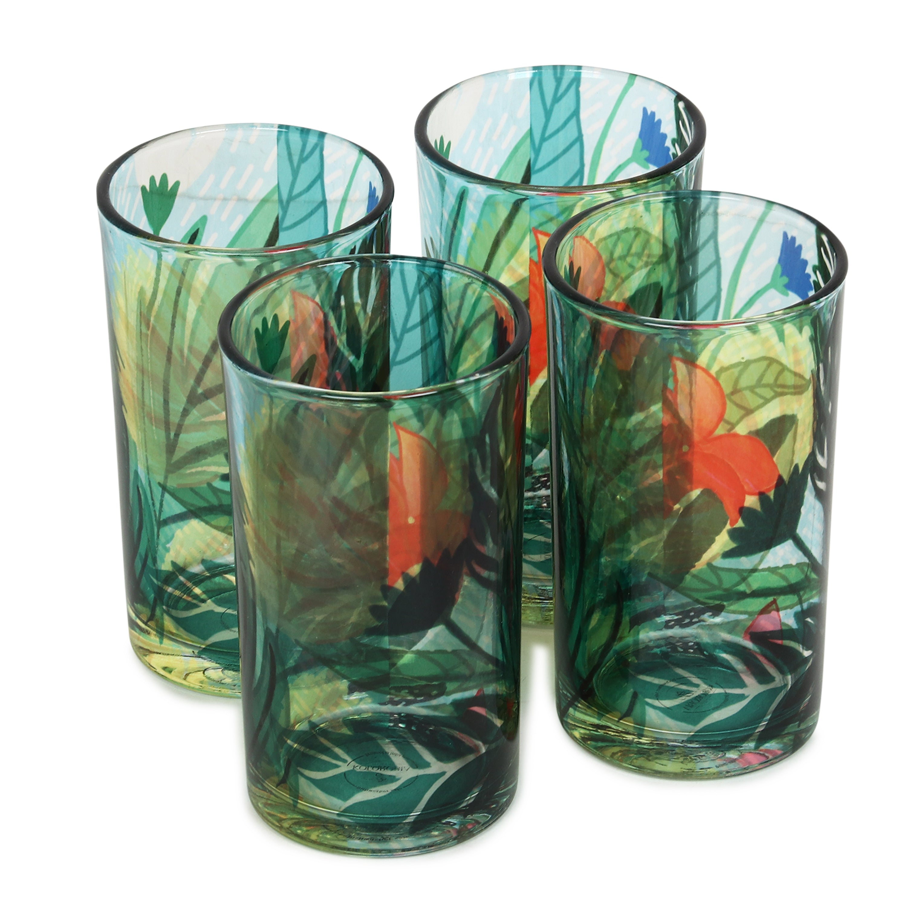 Glass Tumblers (Set of 4) - Floral Fantasy