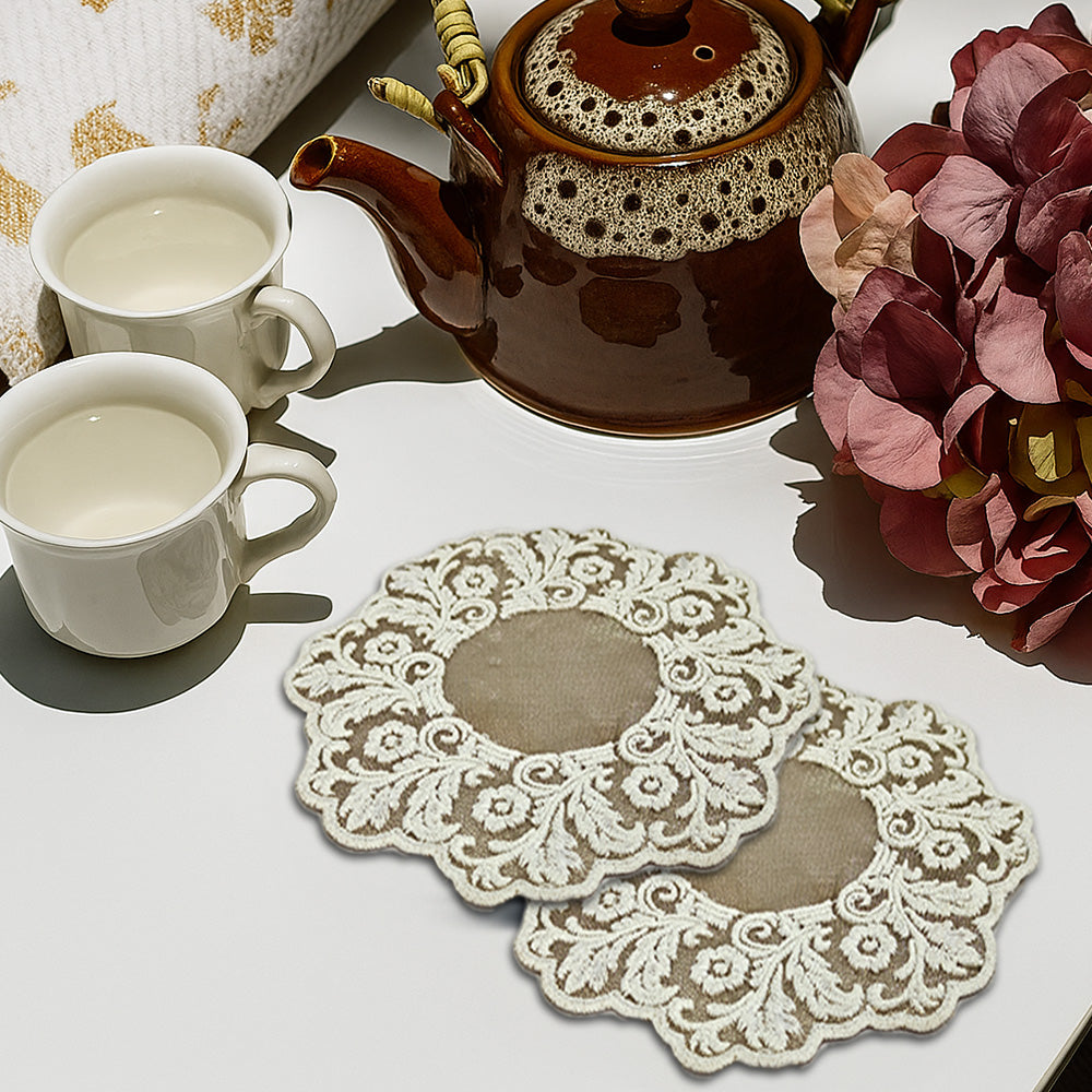 Embroidered Coaster - Antique Ivory