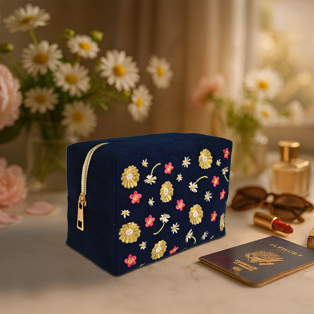 Travel Pouch - Midnight Daisy Meadow