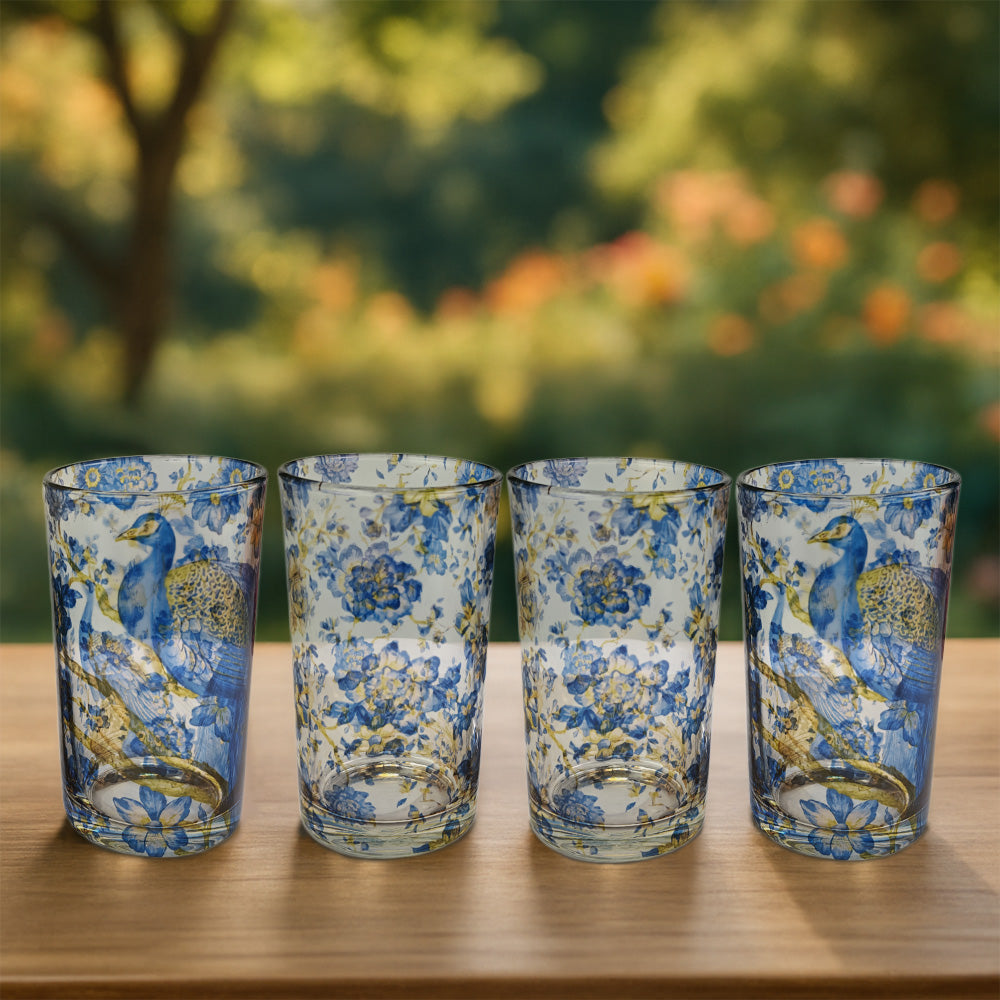 Glass Tumblers (Set of 4) - Royal Plumage Paradise