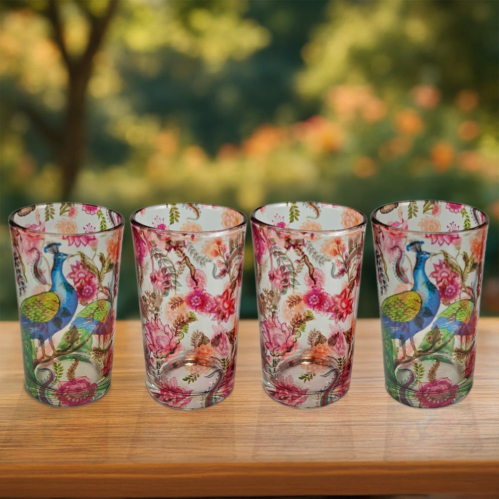 Glass Tumblers (Set of 4) - Garden Jewel Peacock