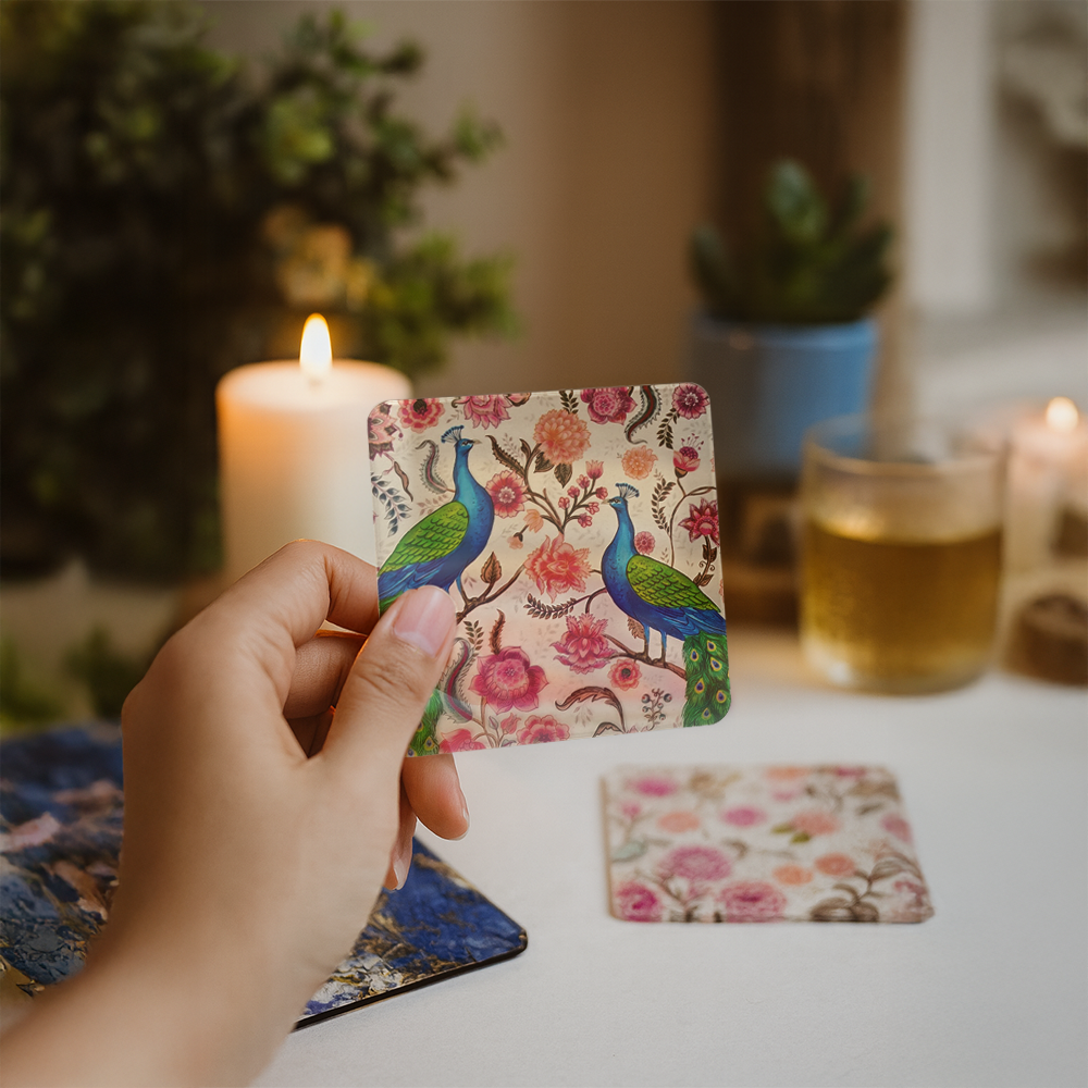 Acrylic transparent Coasters (Set of 2) - Garden Jewel Peacock
