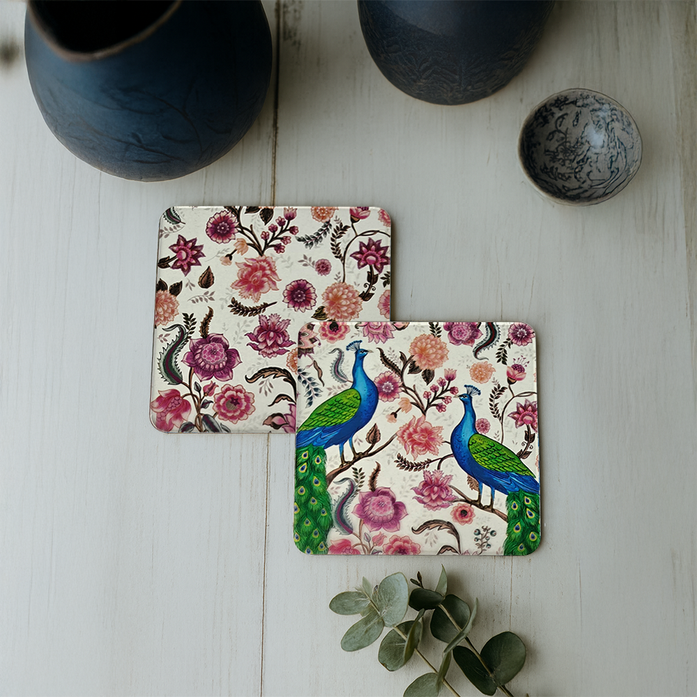 Acrylic transparent Coasters (Set of 2) - Garden Jewel Peacock