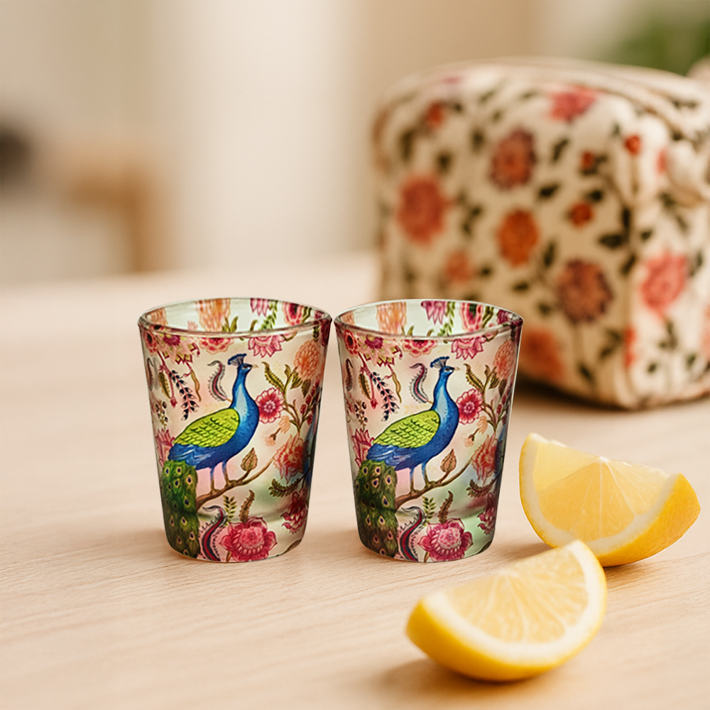 Glass Shot Glasses - Garden Jewel Peacock