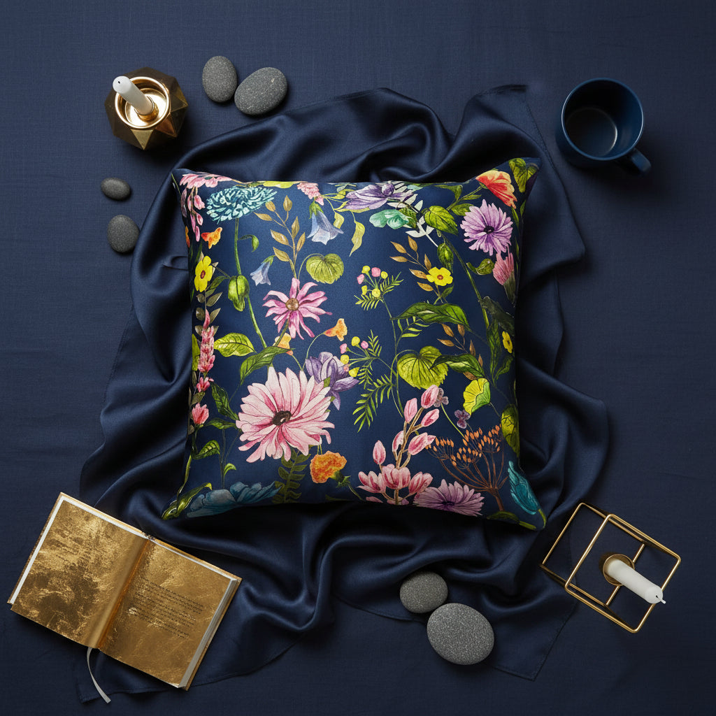 Blue Floral Cushion Cover