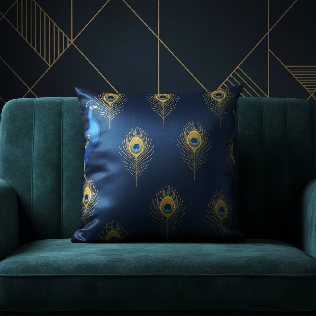 Blue Peacock Cushion Cover