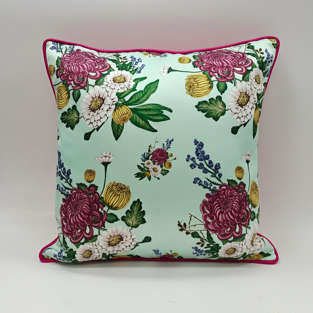 Mint Green Floral Cushion Cover