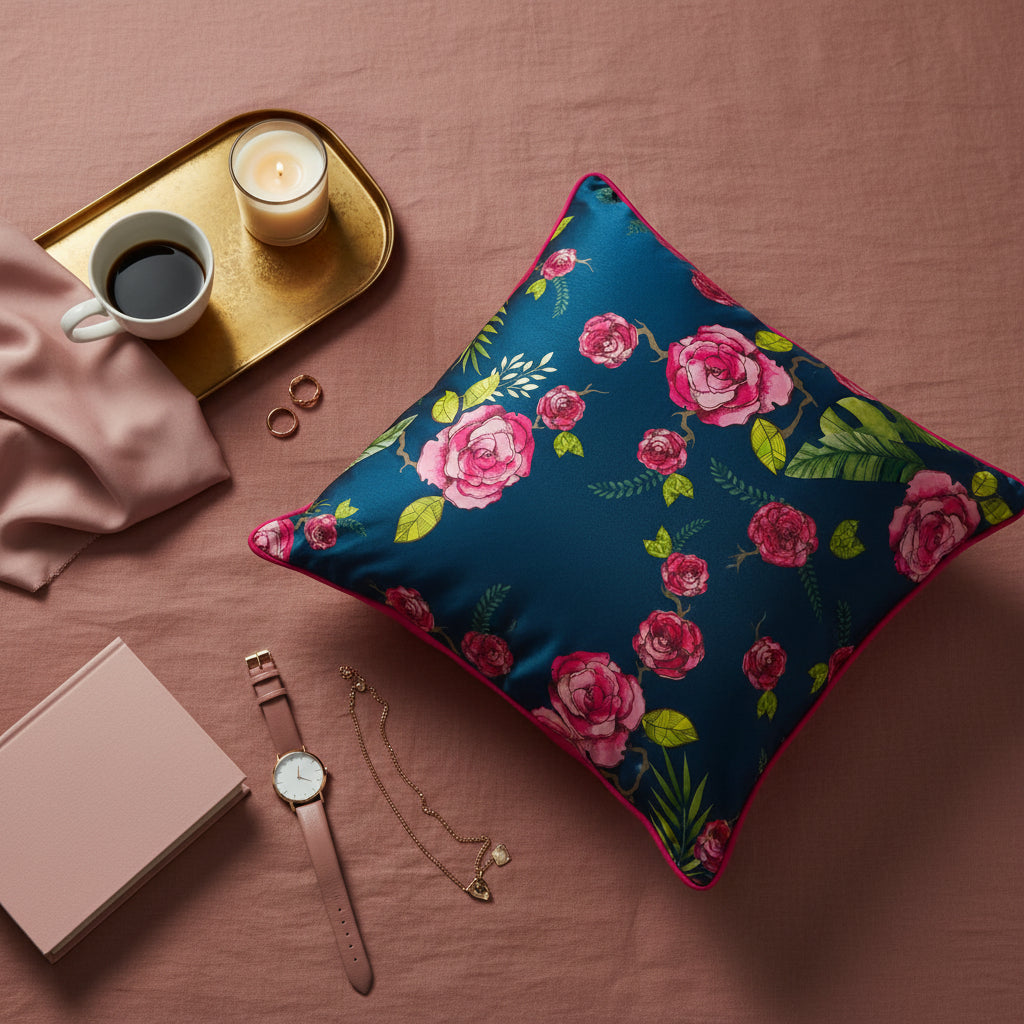 Blue Rose Cushion Cover