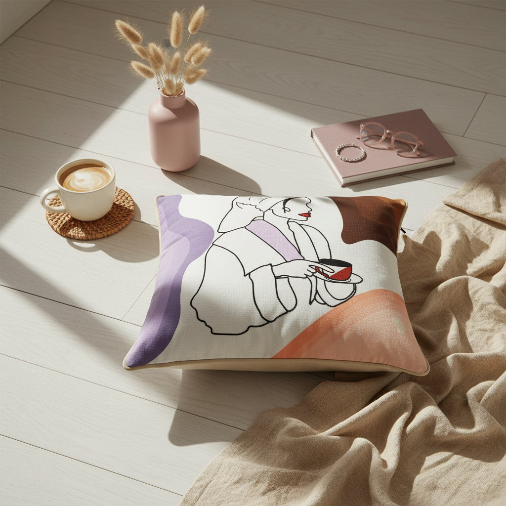 Coffee Woman Cushion Cover
