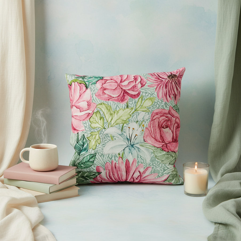 Blue Watercolour Floral Cushion Cover