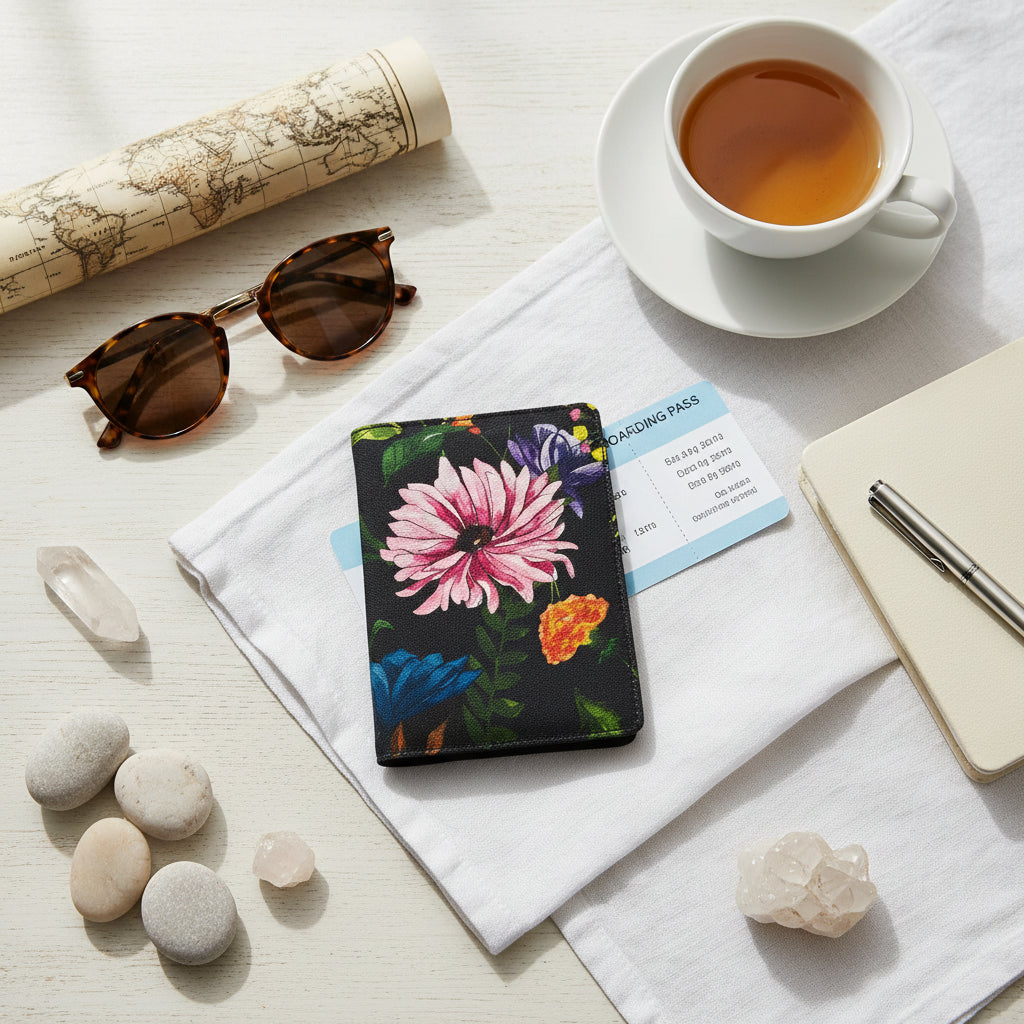 Pasport Holder Black Floral