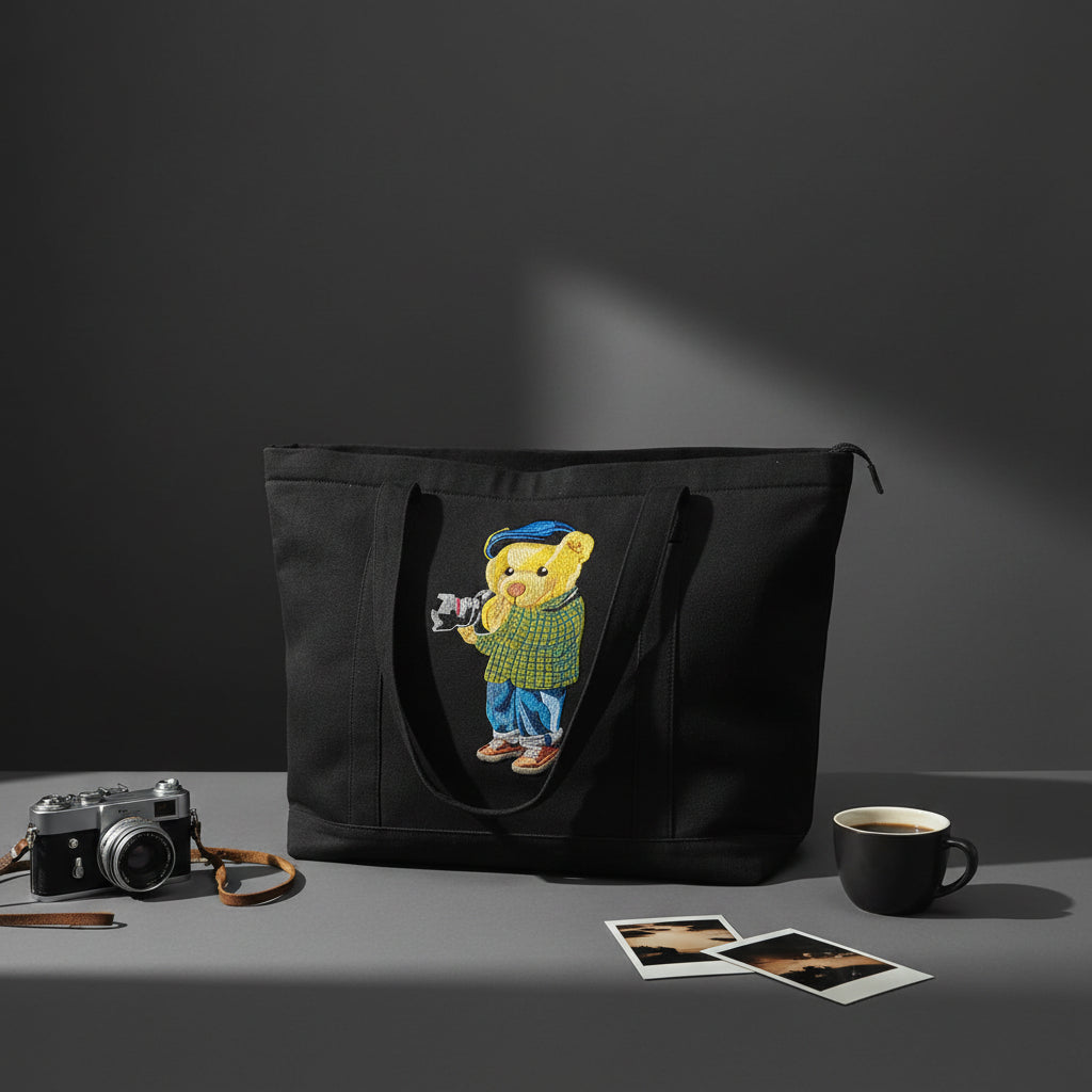 Camera Bear Large Tote Bag