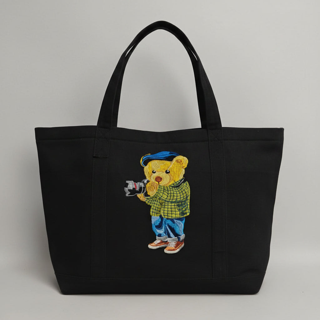 Camera Bear Large Tote Bag