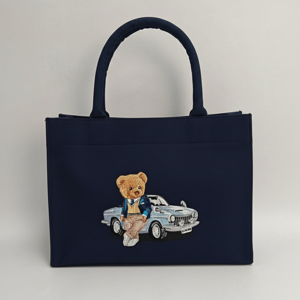 Car Bear Blue Medium Handbag