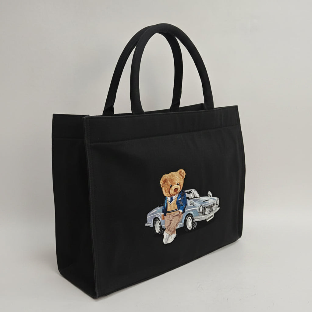 Car Bear Black Large Handbag