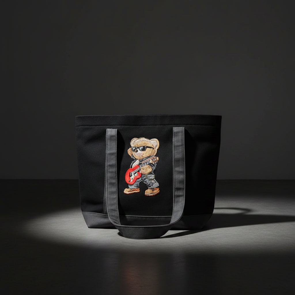 Guitar Bear Black Gray Small Tote Bag