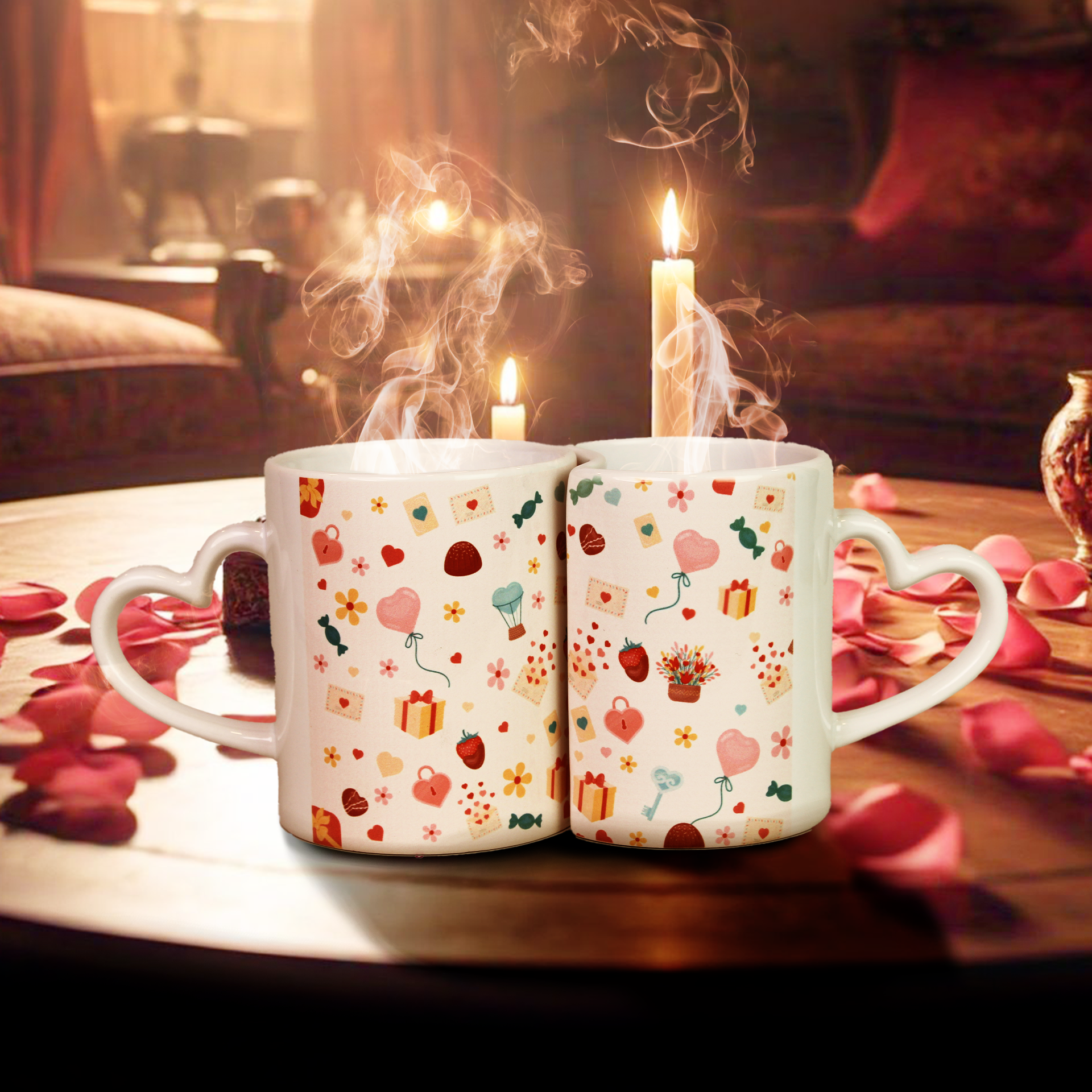 Celebrate love with this set of 2 ceramic Lover Mugs featuring heart-shaped handles and a unique interlocking design. Ideal Valentine's Day gift for couples, these romantic mugs add charm to coffee time. Perfect for gifting or special occasions