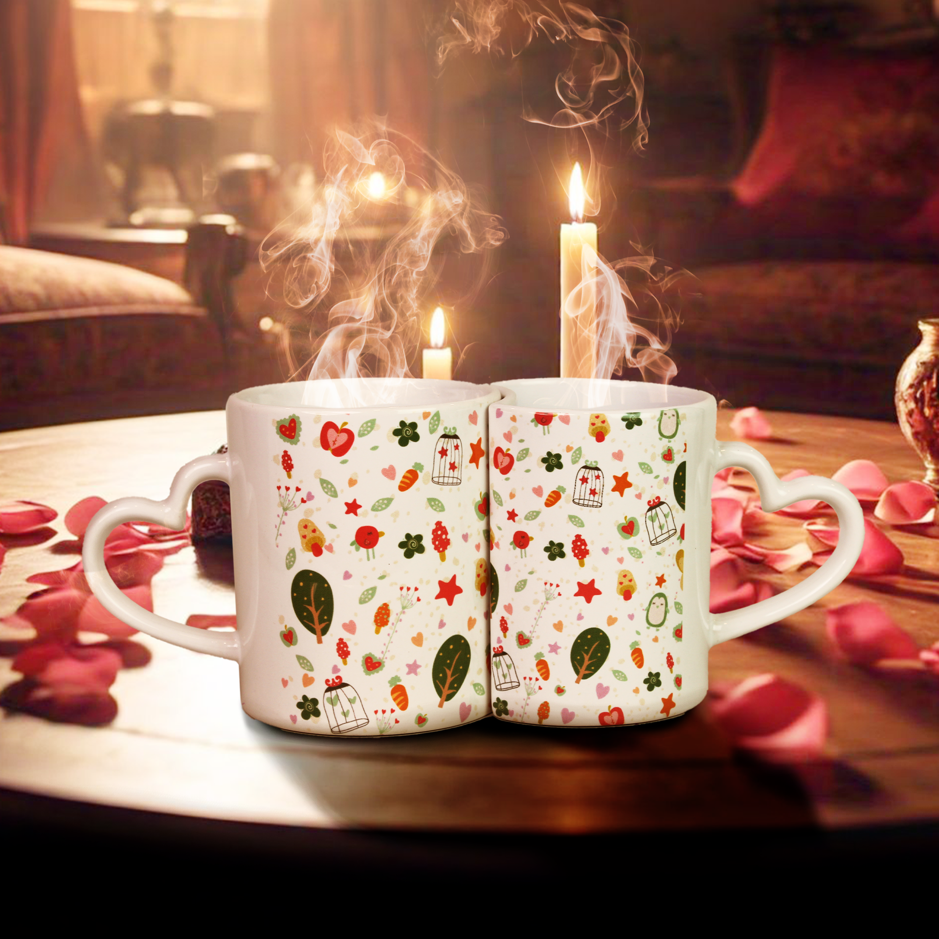 Celebrate love with this set of 2 ceramic Lover Mugs featuring heart-shaped handles and a unique interlocking design. Ideal Valentine's Day gift for couples, these romantic mugs add charm to coffee time. Perfect for gifting or special occasions