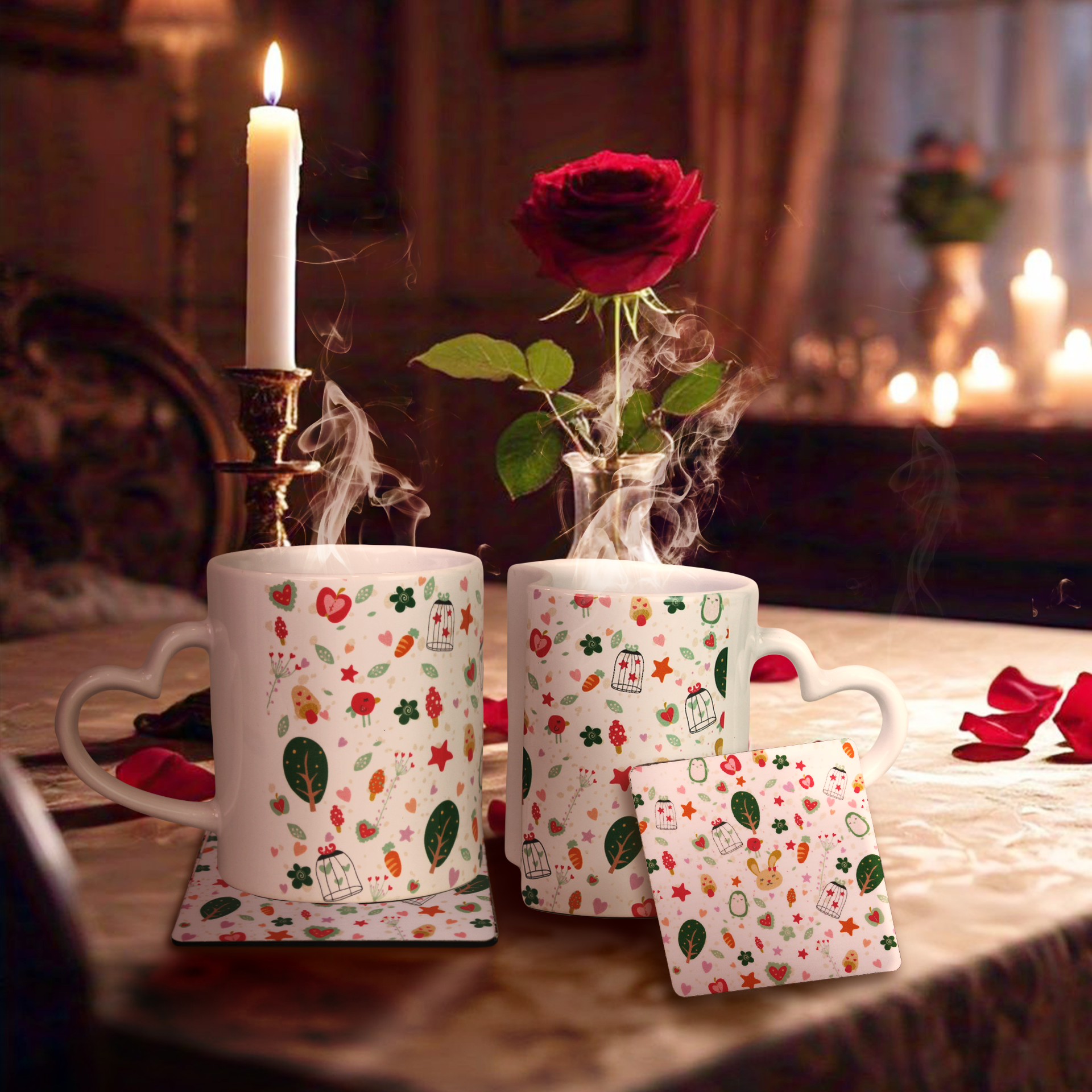 Cupid’s Garden – Lover Mugs & Coaster Set