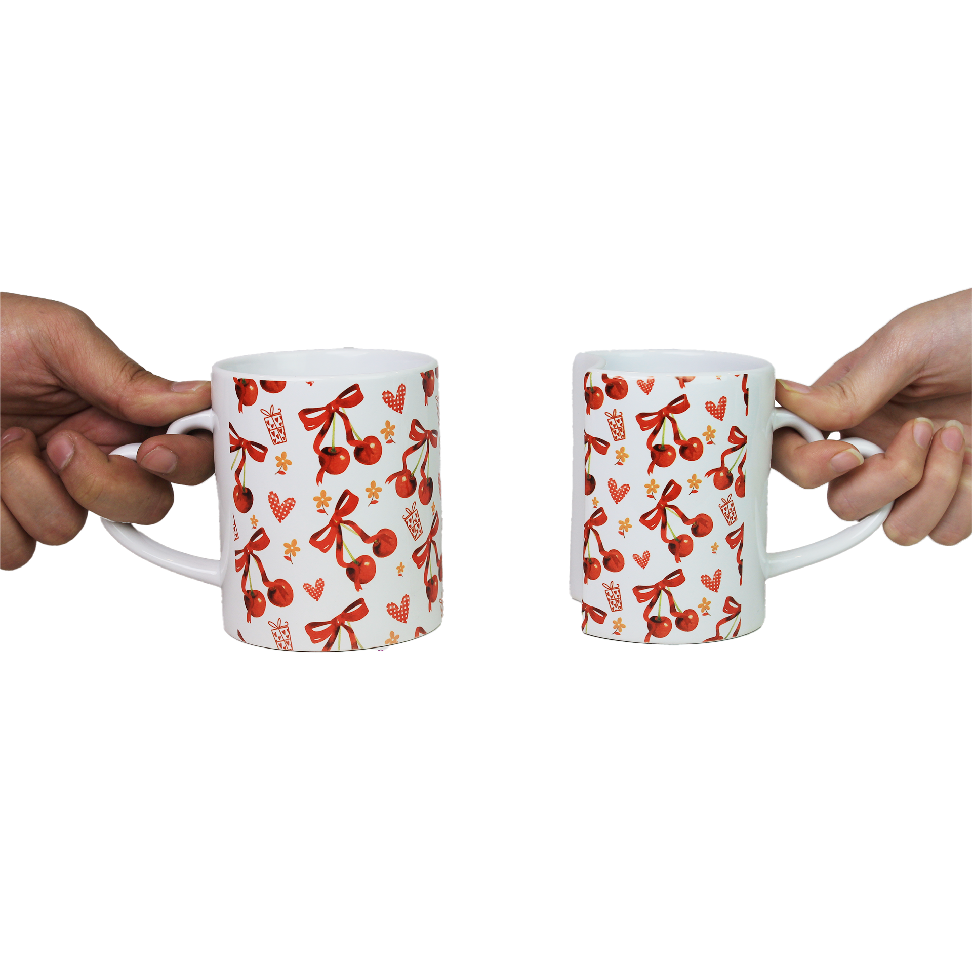 Celebrate love with this set of 2 ceramic Lover Mugs featuring heart-shaped handles and a unique interlocking design. Ideal Valentine's Day gift for couples, these romantic mugs add charm to coffee time. Perfect for gifting or special occasions