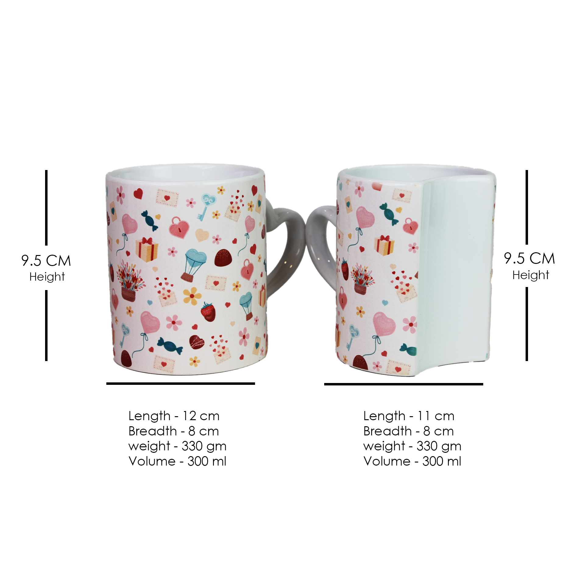 Celebrate love with this set of 2 ceramic Lover Mugs featuring heart-shaped handles and a unique interlocking design. Ideal Valentine's Day gift for couples, these romantic mugs add charm to coffee time. Perfect for gifting or special occasions