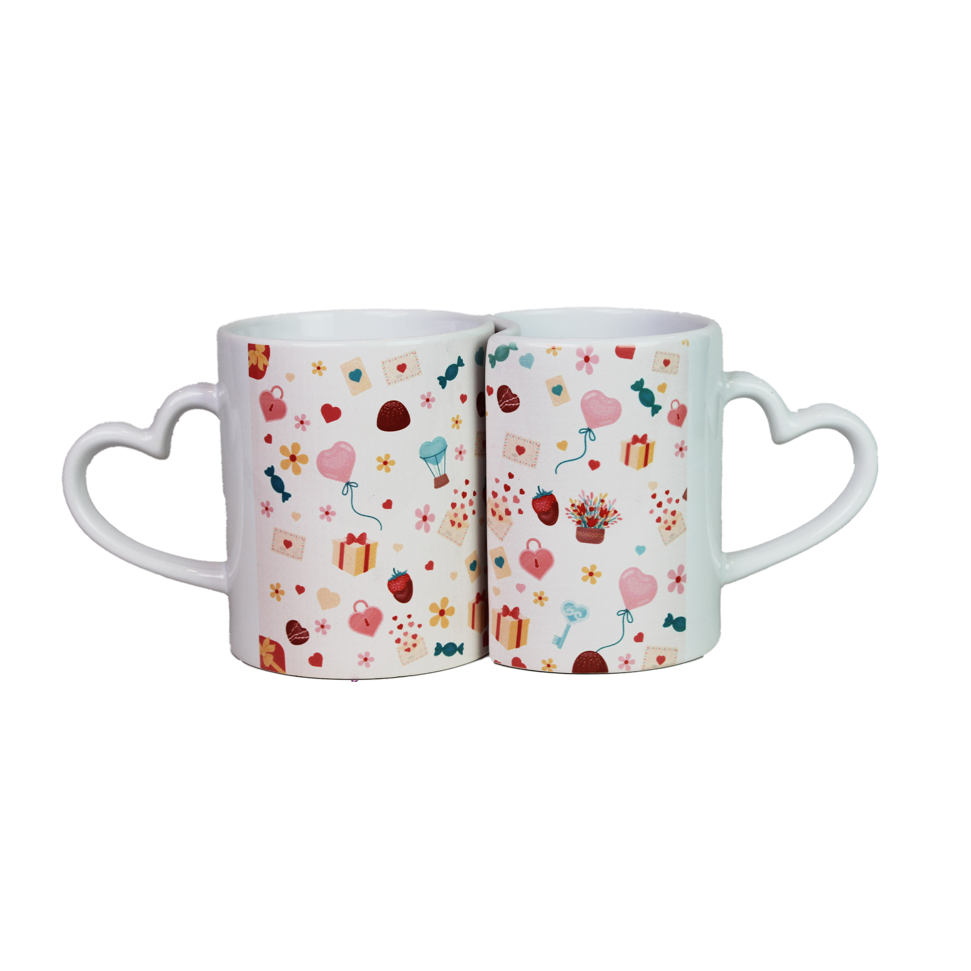 Celebrate love with this set of 2 ceramic Lover Mugs featuring heart-shaped handles and a unique interlocking design. Ideal Valentine's Day gift for couples, these romantic mugs add charm to coffee time. Perfect for gifting or special occasions