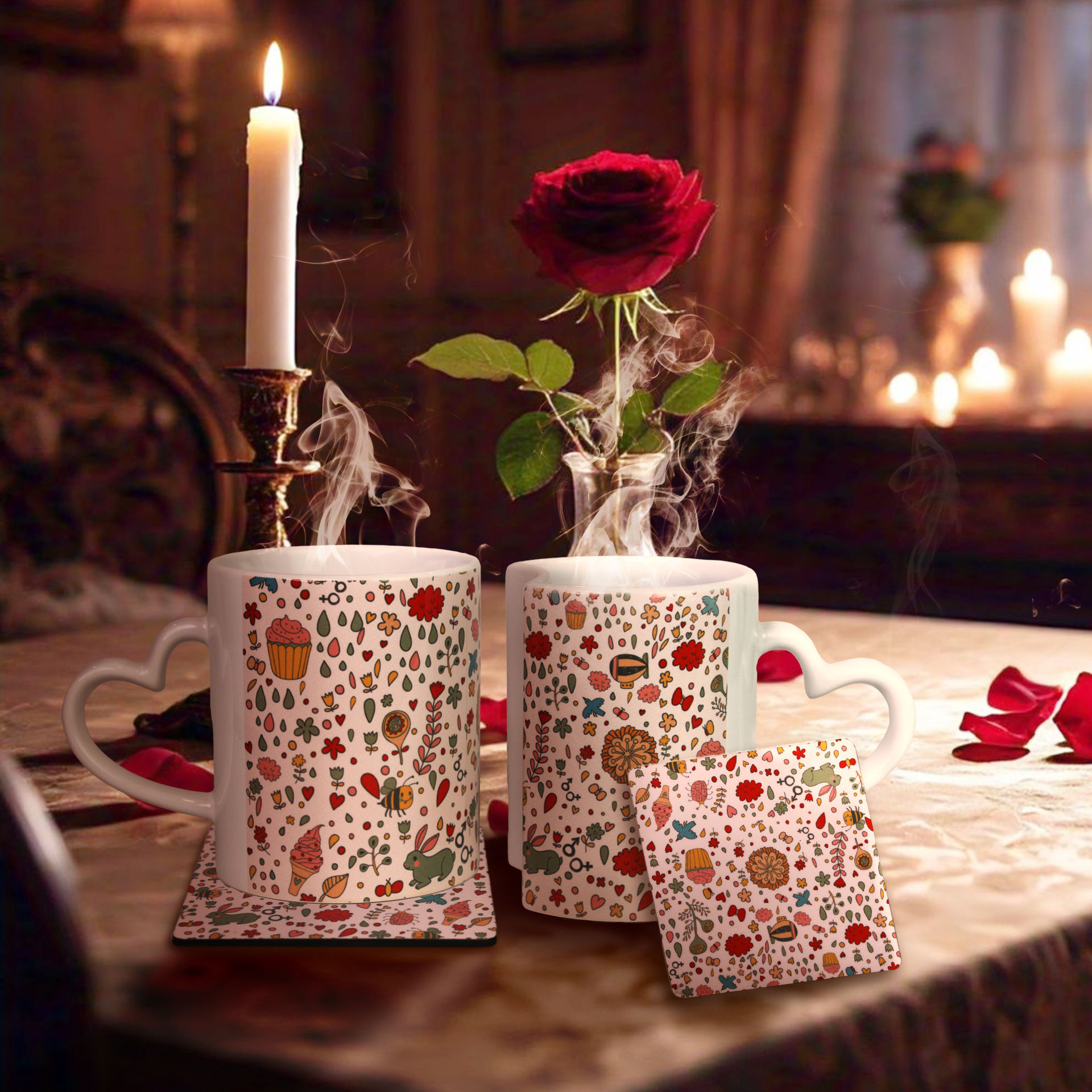 Love in Bloom – Lover Mugs & Coaster Set