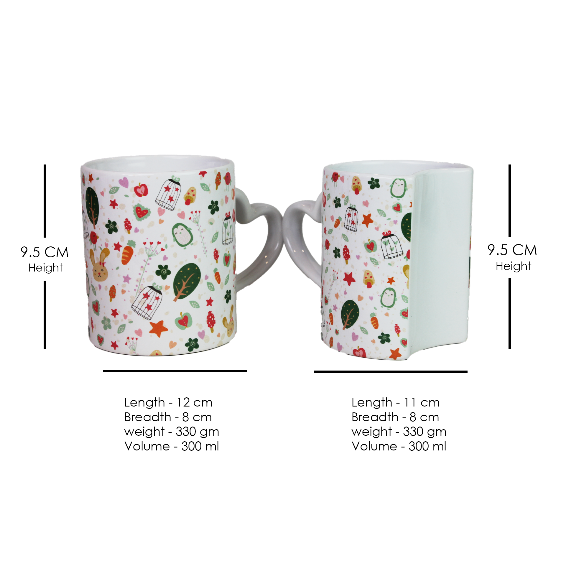 Celebrate love with this set of 2 ceramic Lover Mugs featuring heart-shaped handles and a unique interlocking design. Ideal Valentine's Day gift for couples, these romantic mugs add charm to coffee time. Perfect for gifting or special occasions