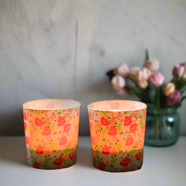 KOLOROBIA Ornate Mughal Candle Votives | Votives for Gifting on House Warming | Birthday | Anniversary, (Set of 2)