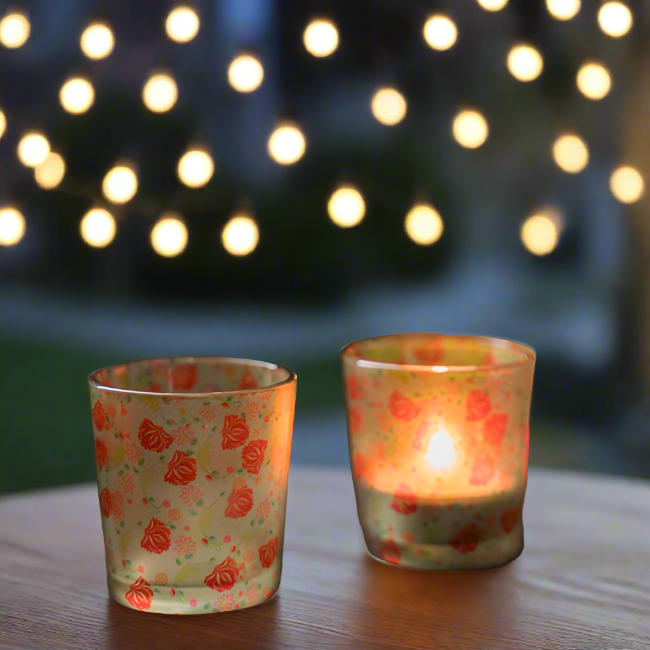 KOLOROBIA Ornate Mughal Candle Votives | Votives for Gifting on House Warming | Birthday | Anniversary, (Set of 2)