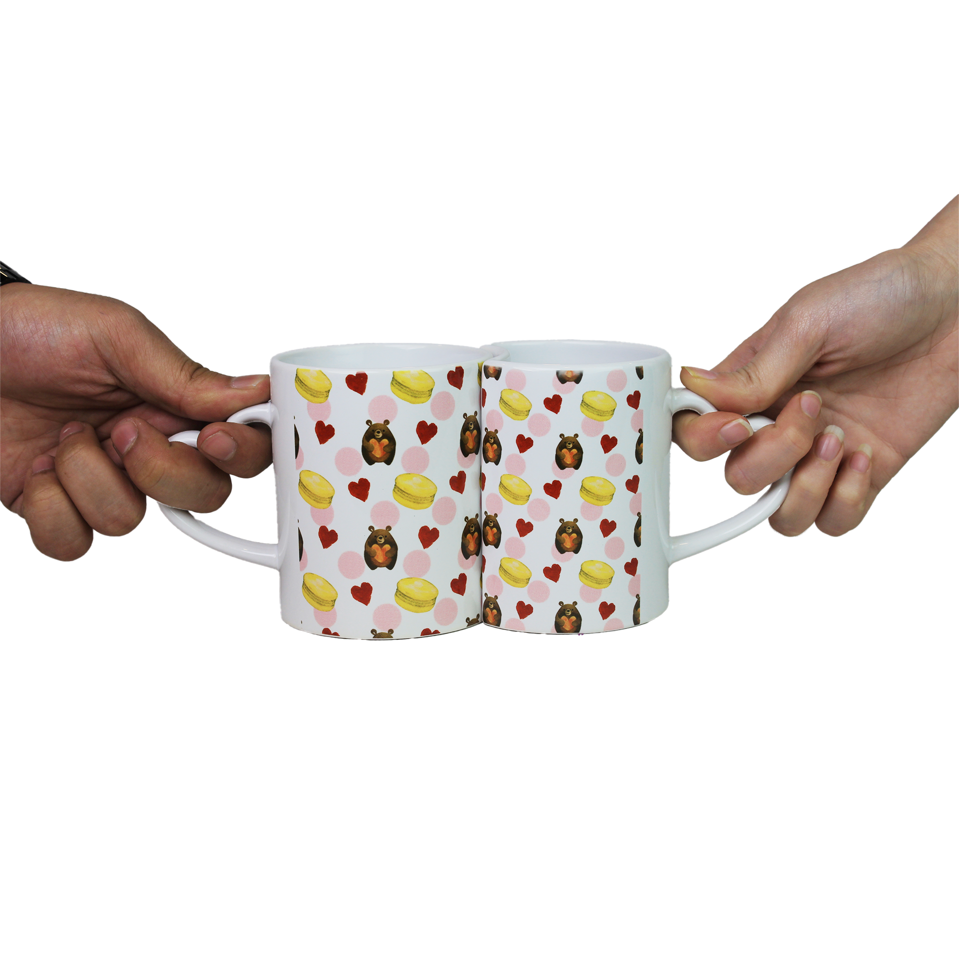 Celebrate love with this set of 2 ceramic Lover Mugs featuring heart-shaped handles and a unique interlocking design. Ideal Valentine's Day gift for couples, these romantic mugs add charm to coffee time. Perfect for gifting or special occasions