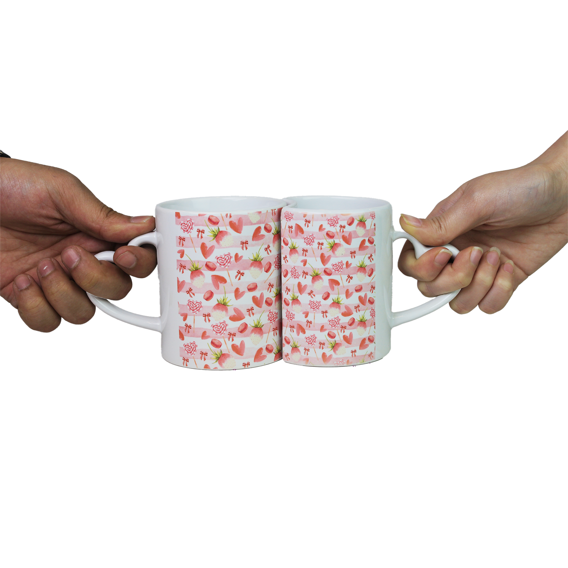 Celebrate love with this set of 2 ceramic Lover Mugs featuring heart-shaped handles and a unique interlocking design. Ideal Valentine's Day gift for couples, these romantic mugs add charm to coffee time. Perfect for gifting or special occasions