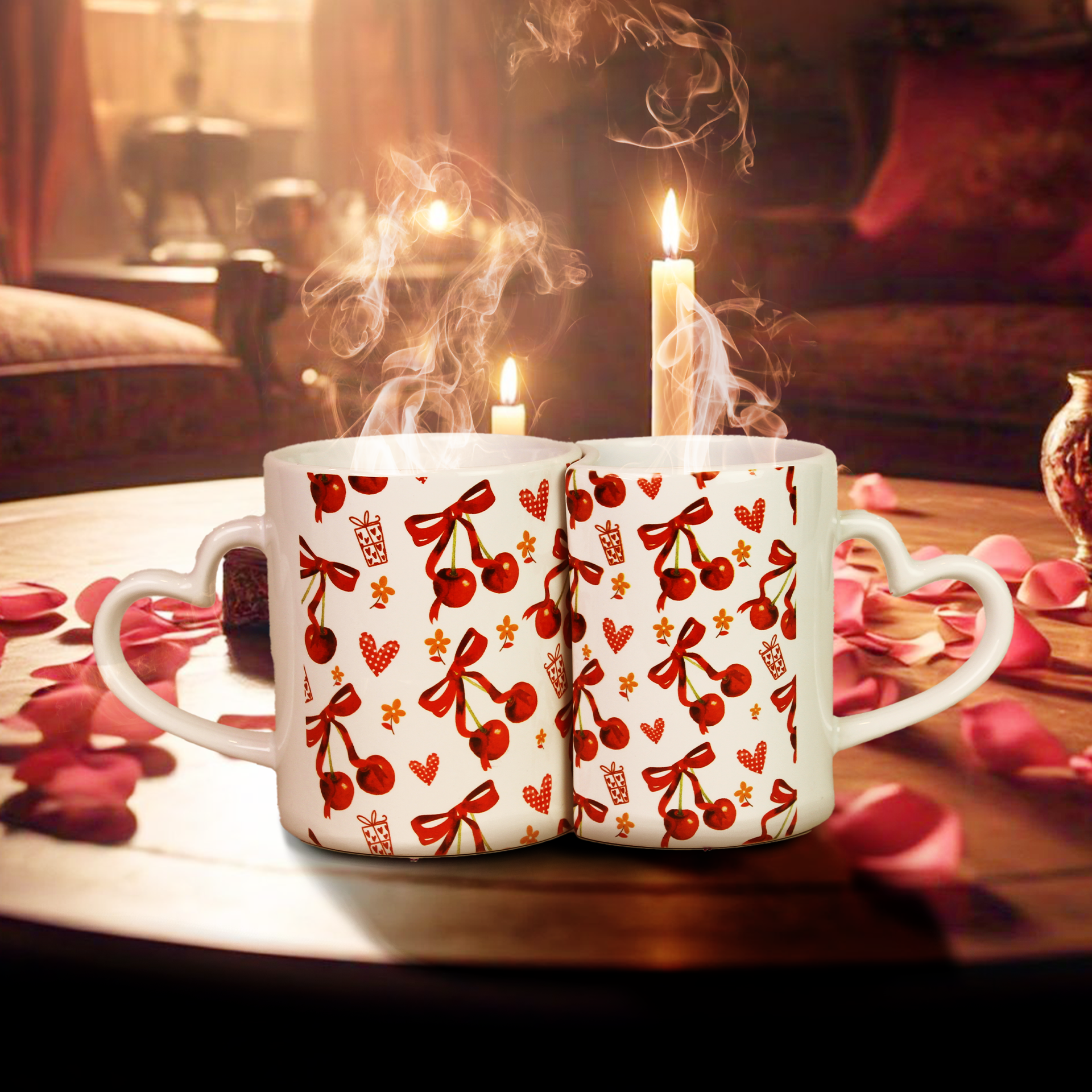 Celebrate love with this set of 2 ceramic Lover Mugs featuring heart-shaped handles and a unique interlocking design. Ideal Valentine's Day gift for couples, these romantic mugs add charm to coffee time. Perfect for gifting or special occasions