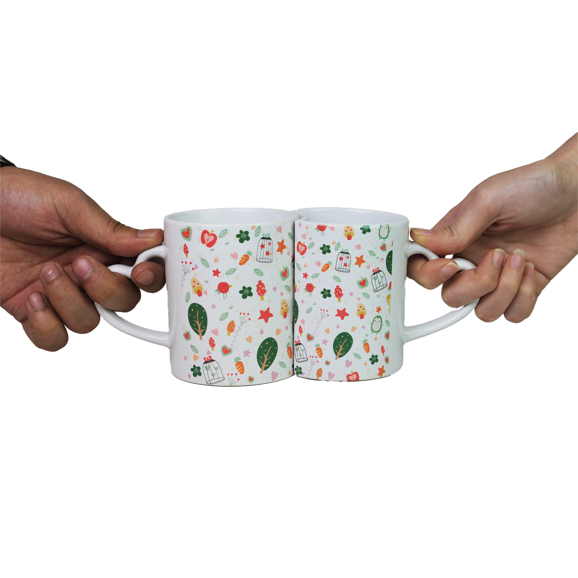 Celebrate love with this set of 2 ceramic Lover Mugs featuring heart-shaped handles and a unique interlocking design. Ideal Valentine's Day gift for couples, these romantic mugs add charm to coffee time. Perfect for gifting or special occasions