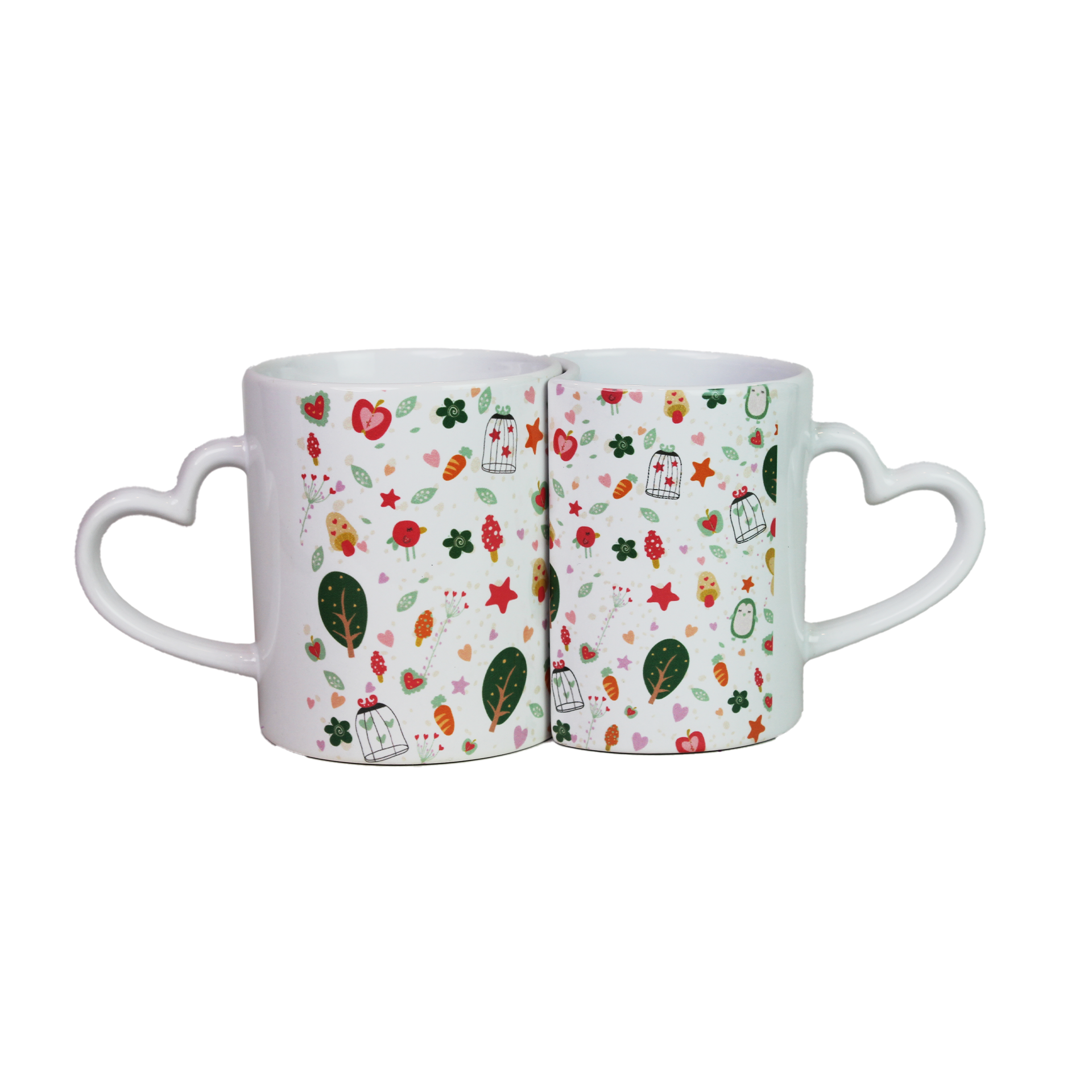 Celebrate love with this set of 2 ceramic Lover Mugs featuring heart-shaped handles and a unique interlocking design. Ideal Valentine's Day gift for couples, these romantic mugs add charm to coffee time. Perfect for gifting or special occasions