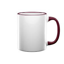 Sleek White Mug with Marroon Rim and Handle