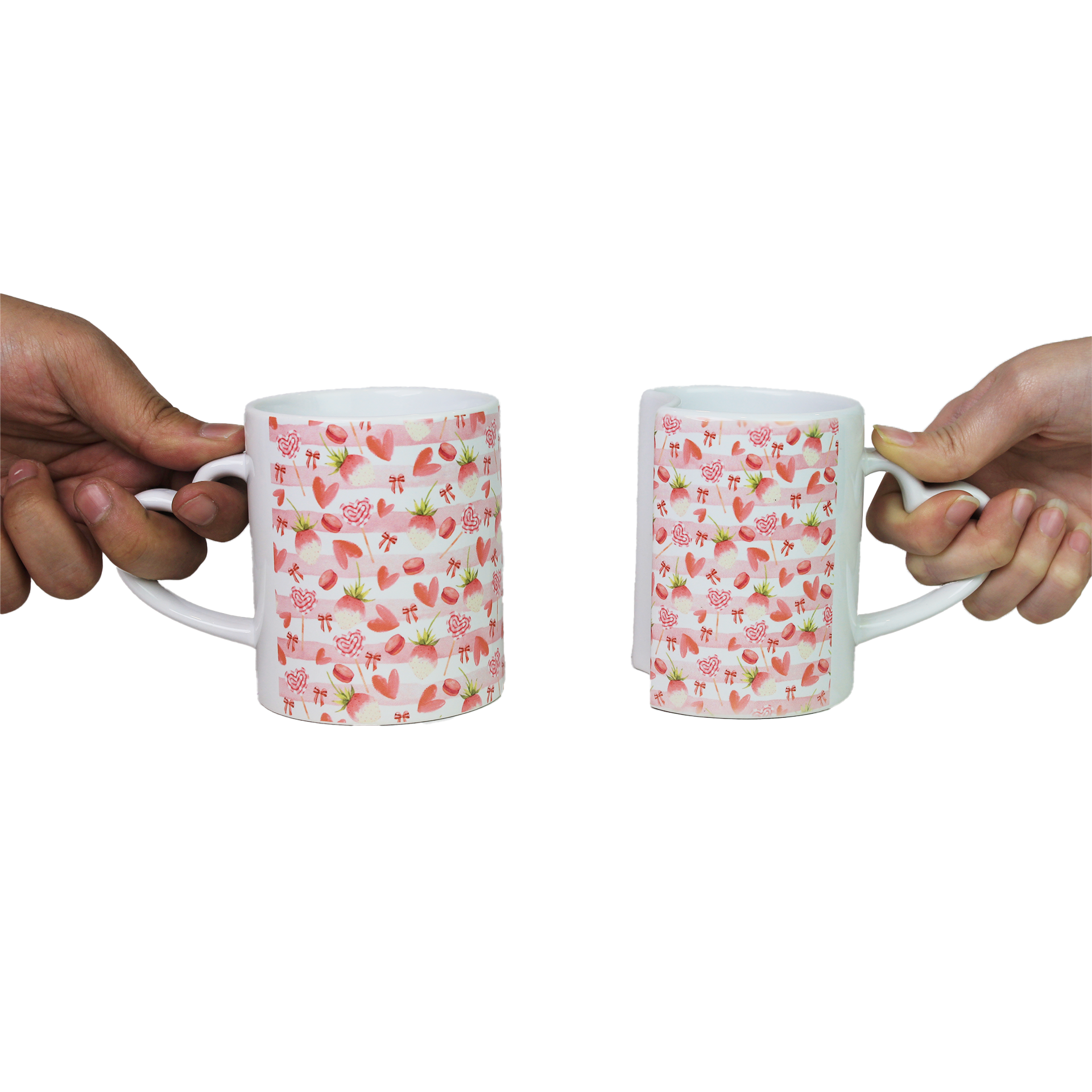 Celebrate love with this set of 2 ceramic Lover Mugs featuring heart-shaped handles and a unique interlocking design. Ideal Valentine's Day gift for couples, these romantic mugs add charm to coffee time. Perfect for gifting or special occasions