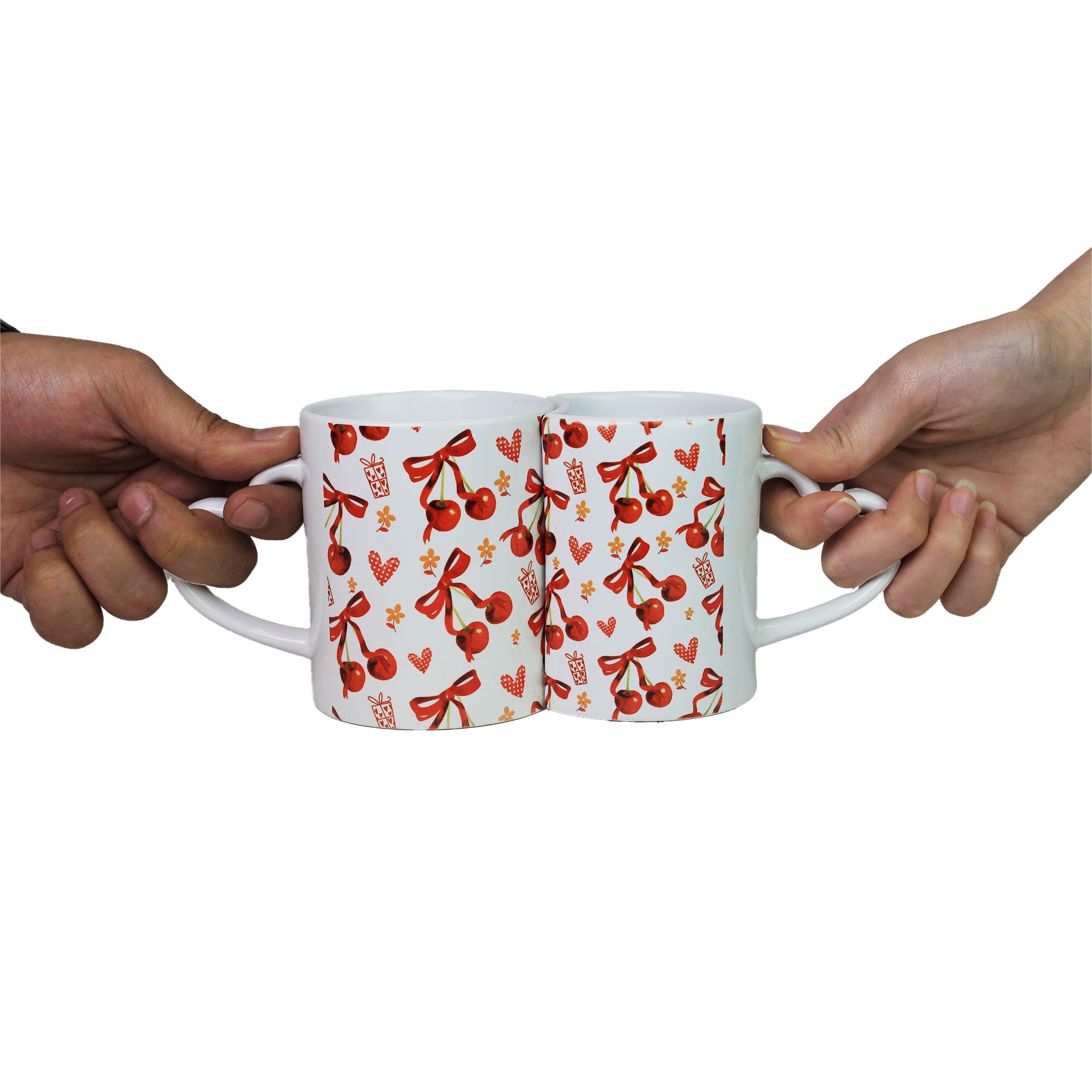 Celebrate love with this set of 2 ceramic Lover Mugs featuring heart-shaped handles and a unique interlocking design. Ideal Valentine's Day gift for couples, these romantic mugs add charm to coffee time. Perfect for gifting or special occasions