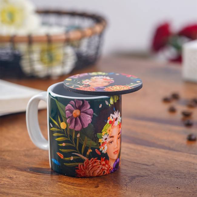 Espresso Mug with Coaster - Blooming Beauty