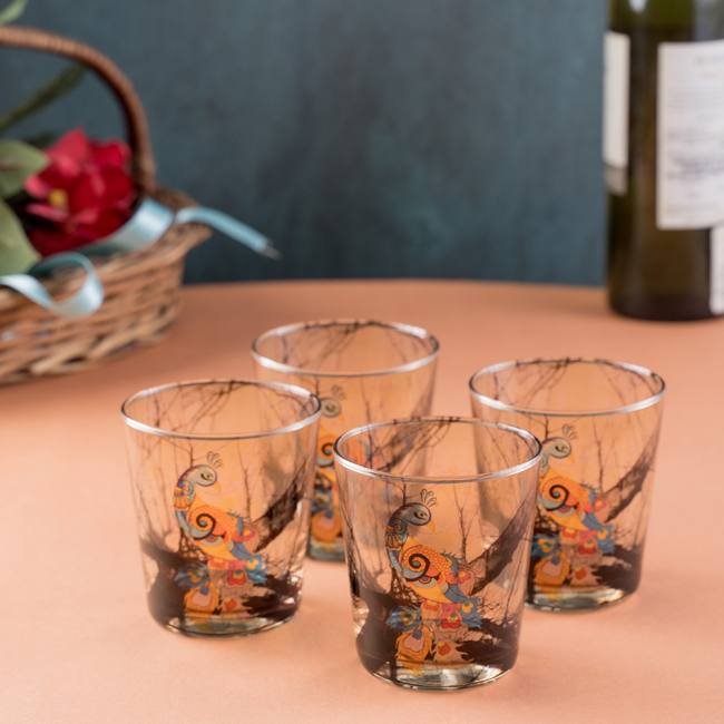 Glass Tumblers (Set of 4) - Peacock Admiration