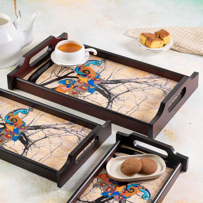 Wooden Trays - Peacock Admiration