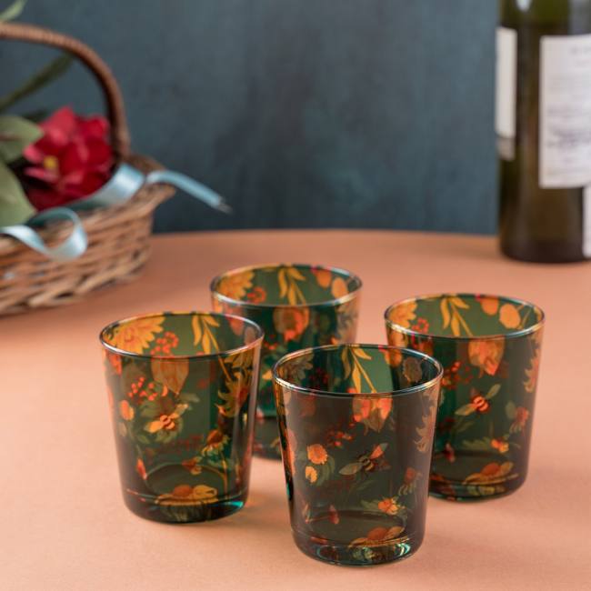 Glass Tumblers (Set of 4) - Floral Bliss