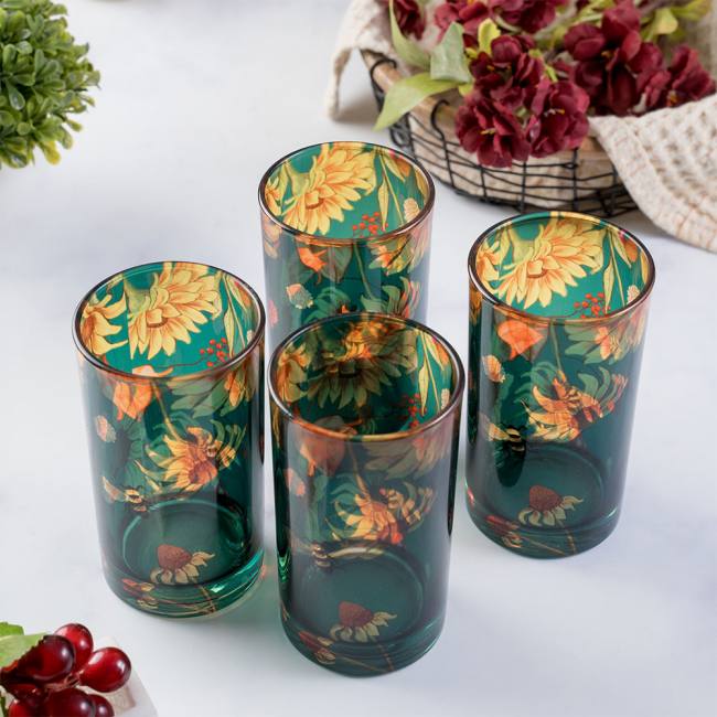 Glass Tumblers (Set of 4) - Floral Bliss