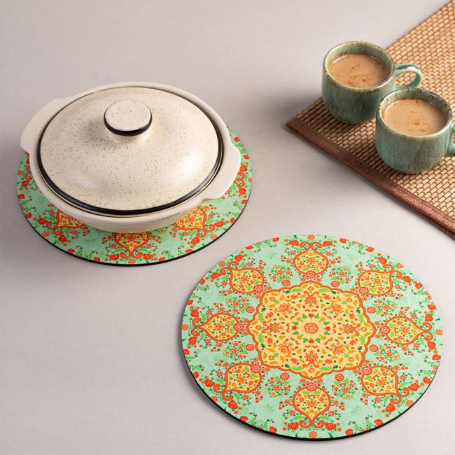 Wooden Coasters (Set of 2) - Ornate Mughal