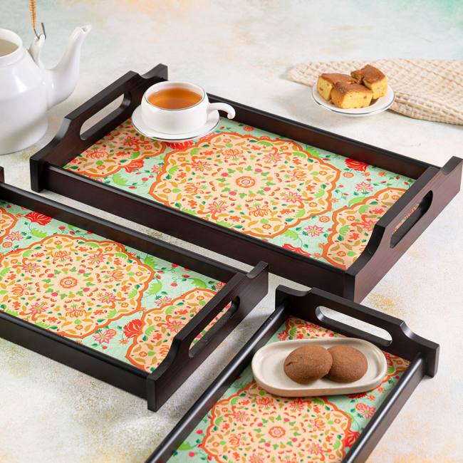 Wooden Trays - Ornate Mughal