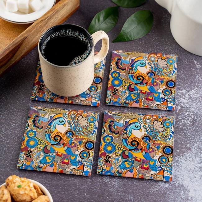 Peacock glass best sale coasters