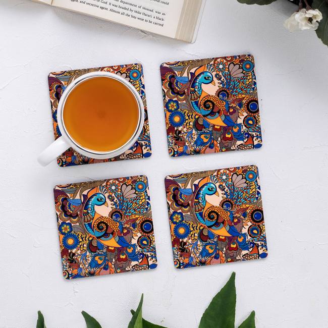 Wooden Coasters (Set of 4) - Peacock Admiration
